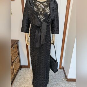 Vintage Hand Beaded Silk Cocktail Dress + Puli Evening Jacket, FREE Shoulder Bag
